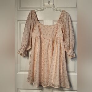 Thirty Thirty LA Embroidered Pink Floral Babydoll Dress Size